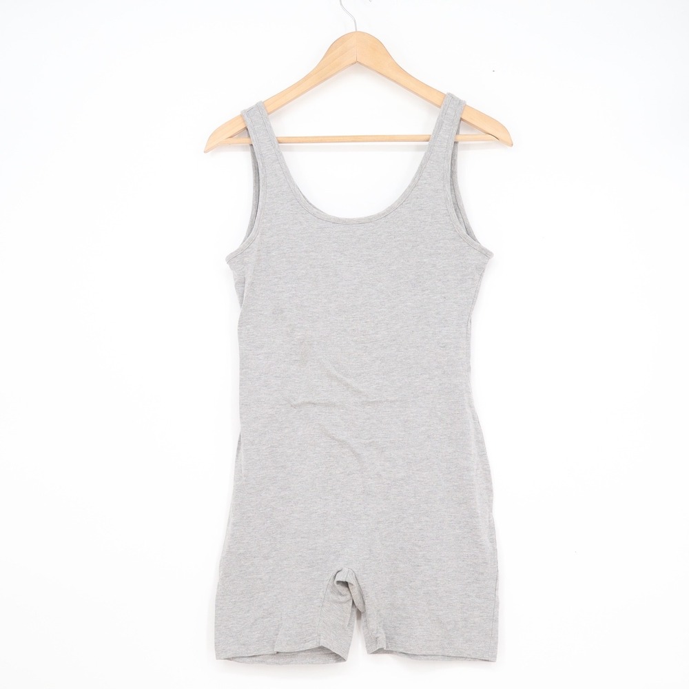 JNK Womens Heather Gray Cotton Spandex Sleeveless Romper Unitard Large